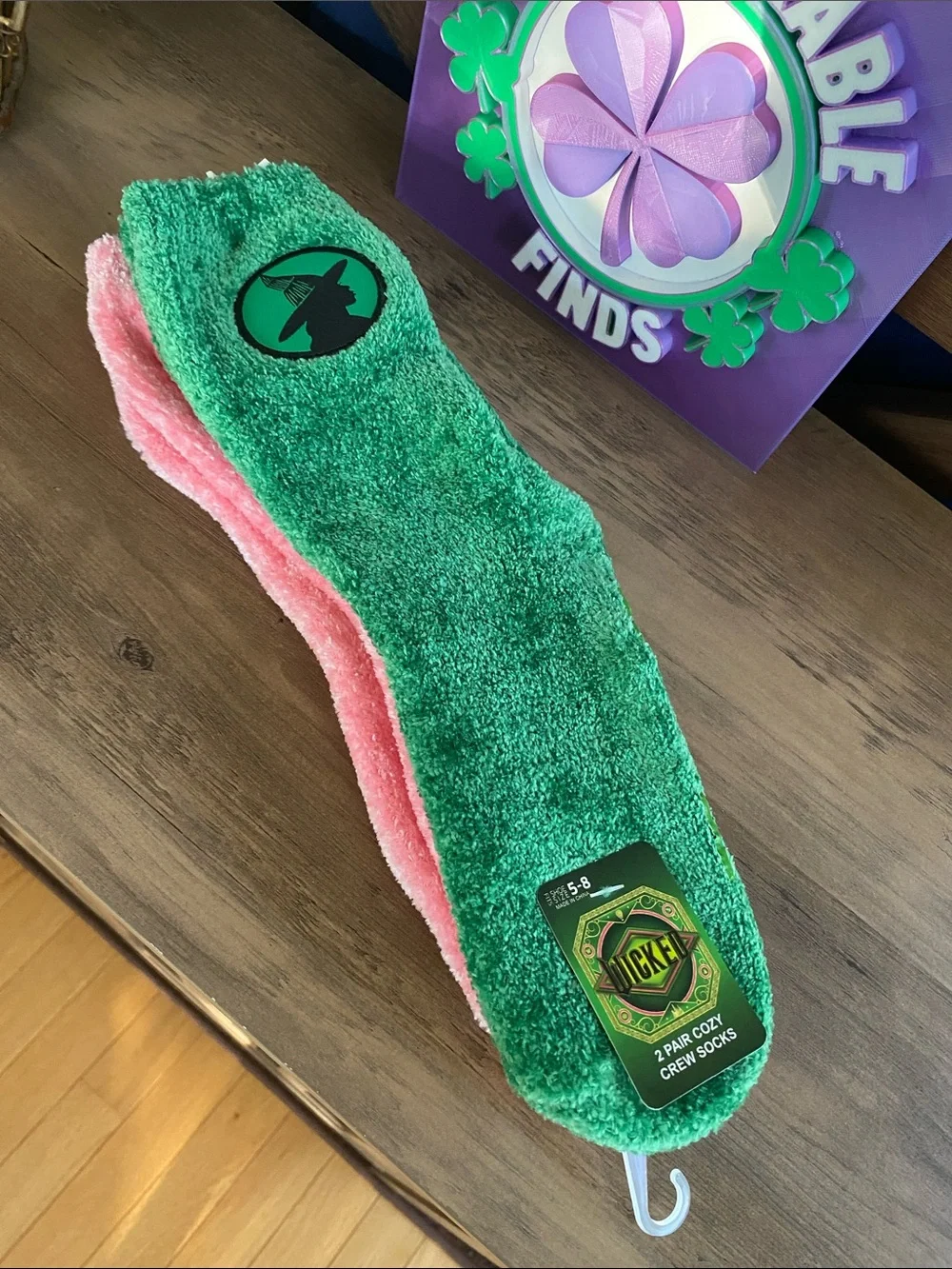 Wicked Plush Crew Socks - Pink & Green (2 Pair)